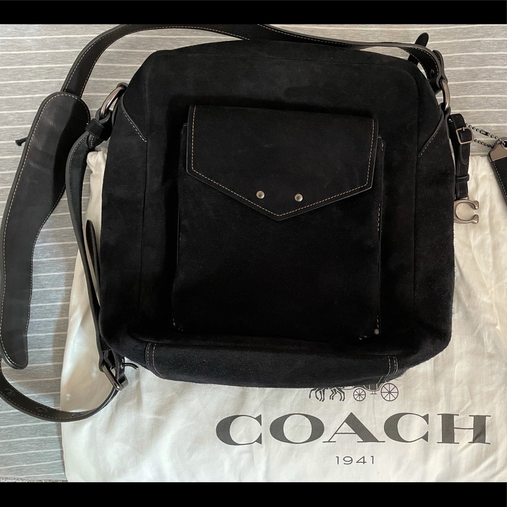 Jaxson Messenger Bag In Black Suede and Coach Glove Tanned Leather